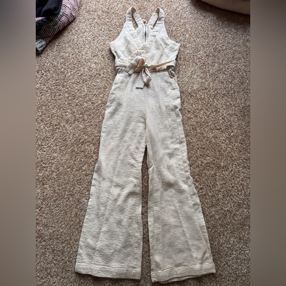 NWOT ANTHROPOLOGIE Demi Textured Jumpsuit Neutral Natural Belted Size 0 - Picture 1 of 5